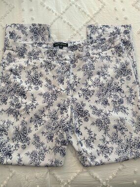 Mario Serrani Floral Pants Toile Blue White Size 10
